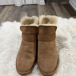 UGG Tan Suede Slippers with Cream Fur